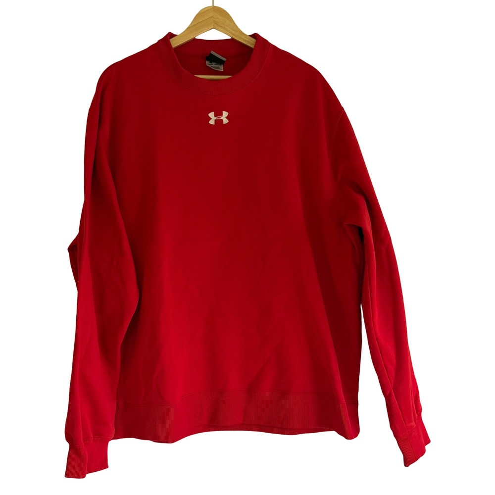 Under Armour Mens XL Red Crewneck Sweatshirt Fleece Embroidered Logo RN 96510